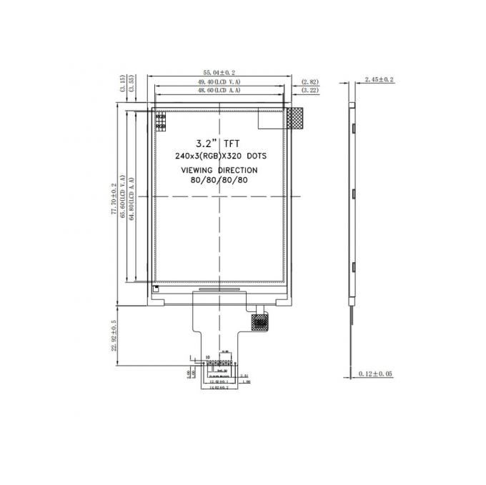 3.2" 240x320 TFT QVGA LCD Display Screen White LED For Medical Equipment